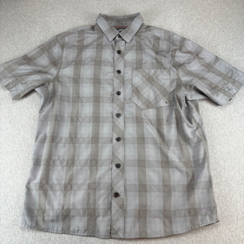 Alaskan Hardgear Button Down Mens‎ L Tall Gray Plaid Short Sleeve Performance